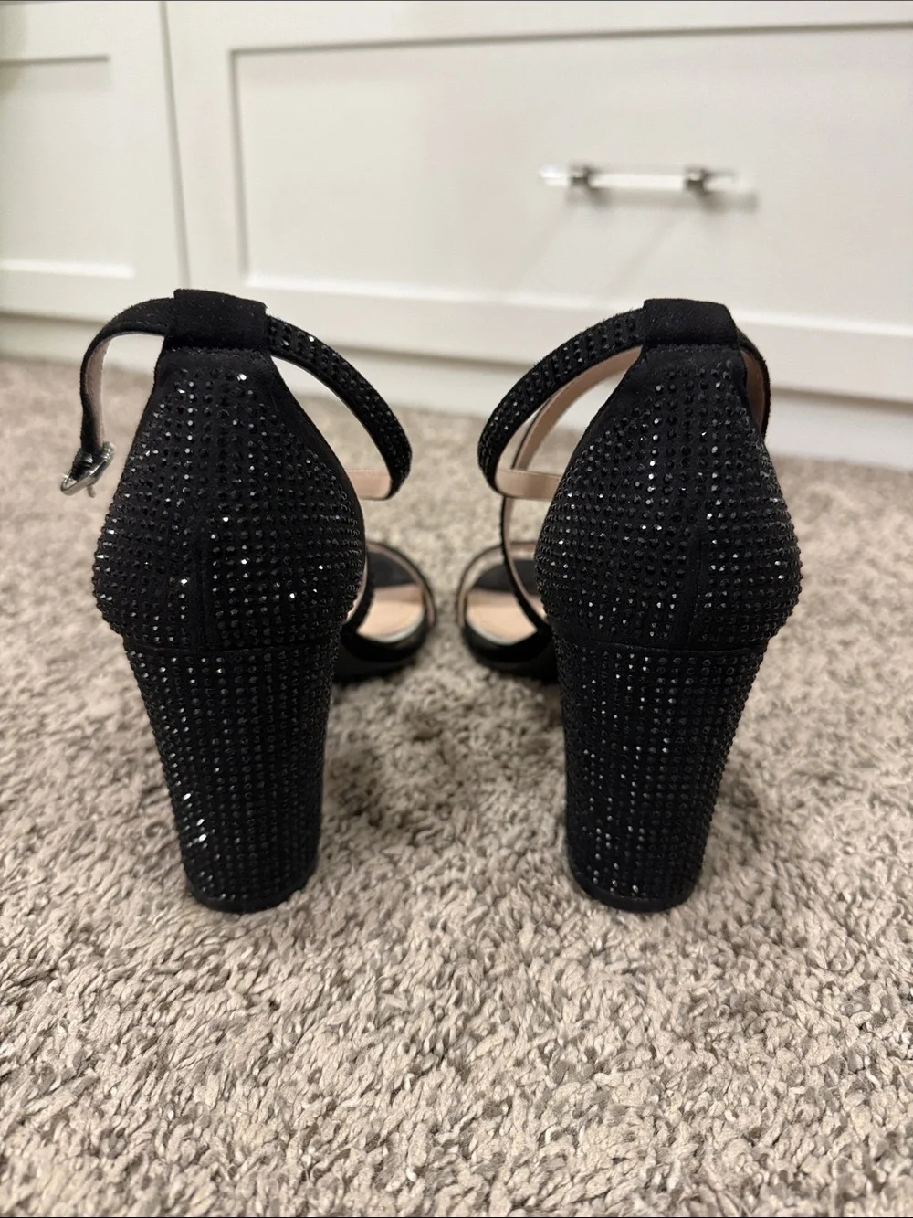 Kelly & Katie Black Crystal-Strap Block Heels